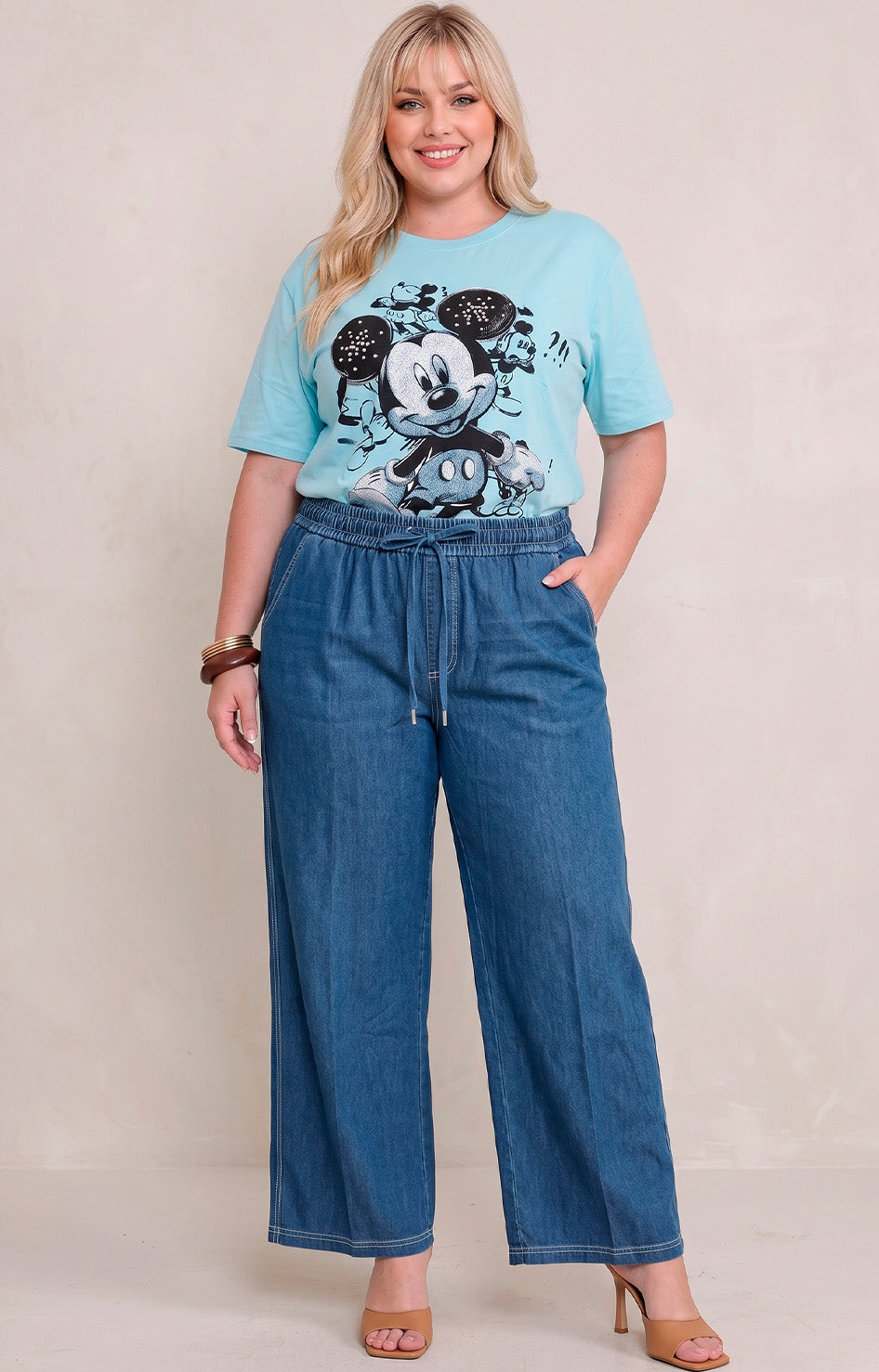 Pantalón de mezclilla amplio con elástico - PANTALON MEZCLILLA CURVY Boutiquemirel 