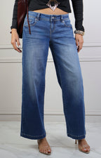 Pantalón azul de mezclilla pierna ancha