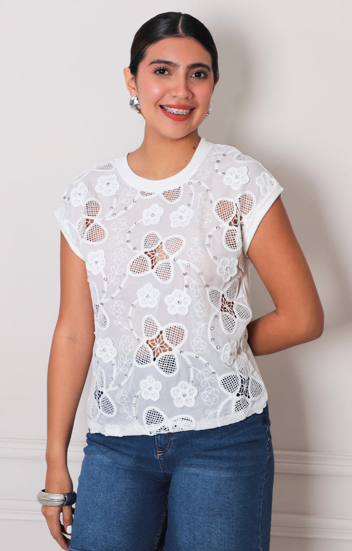 Blusa blanca de encaje - BLUSAS REGULAR Boutiquemirel 