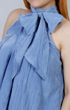 Blusa halter azul Boutiquemirel con lazo al cuello, diseño regular femenino