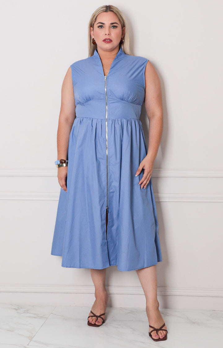Vestido azul con cierre y elástico - VESTIDO CORTO CURVY Boutiquemirel 
