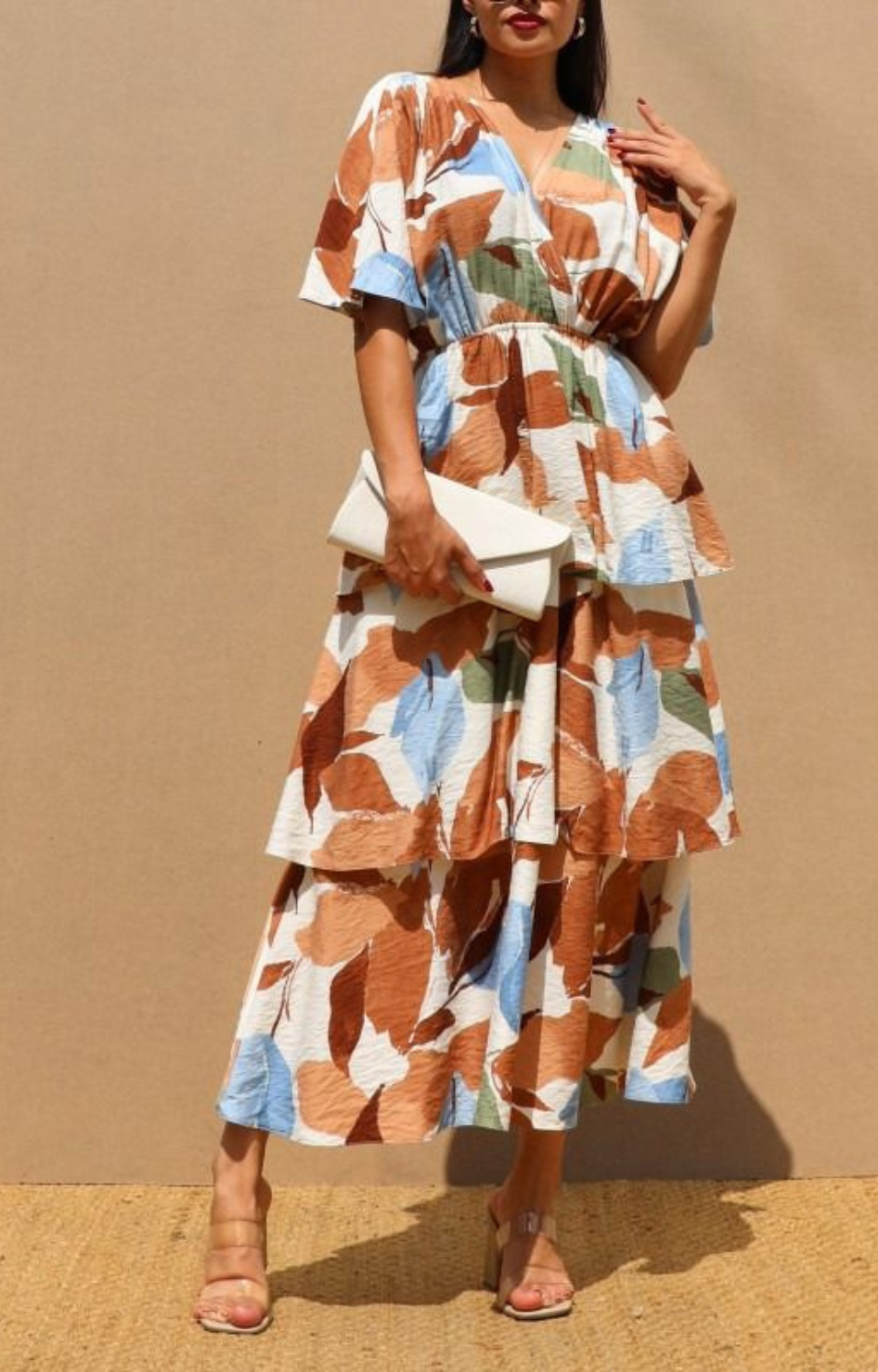 Vestido estampado azul con cafe