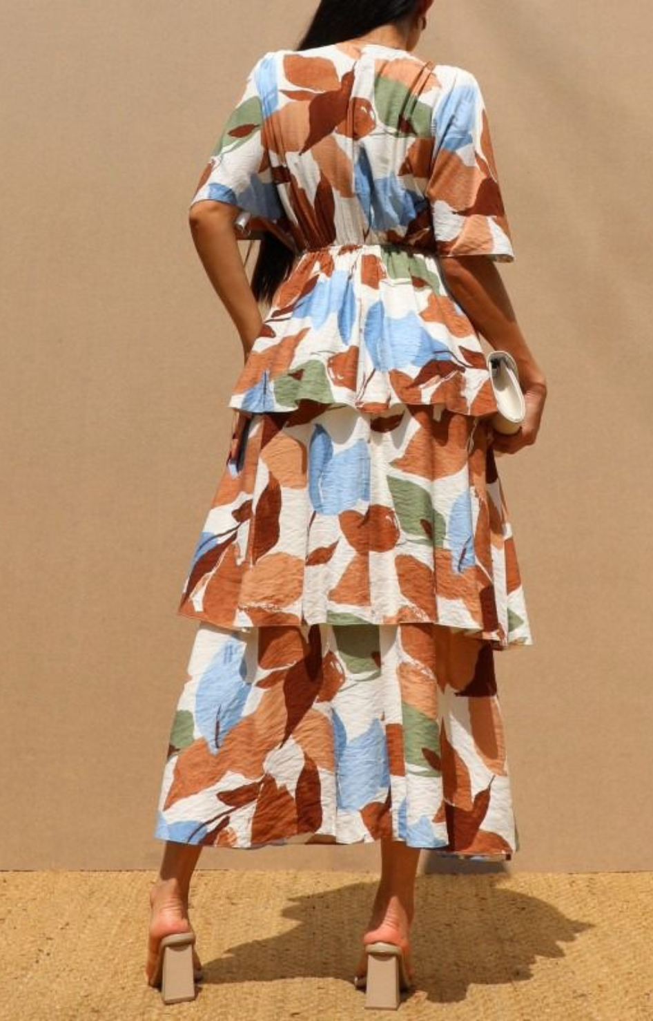 Vestido estampado azul con cafe