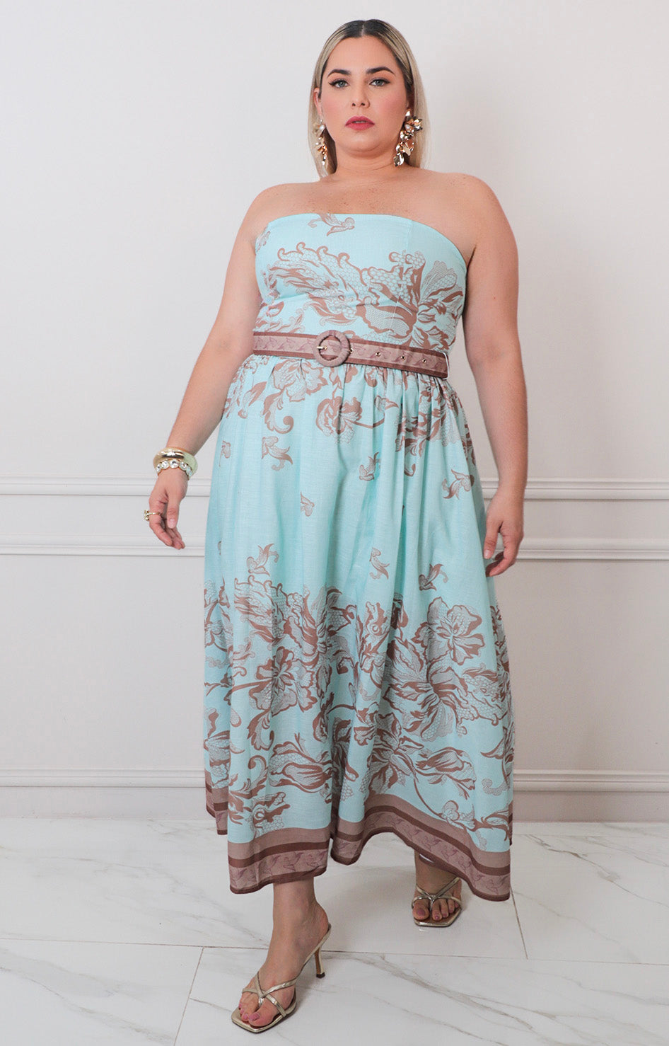 Vestido straple con cinturòn - VESTIDO LARGO CURVY Boutiquemirel 