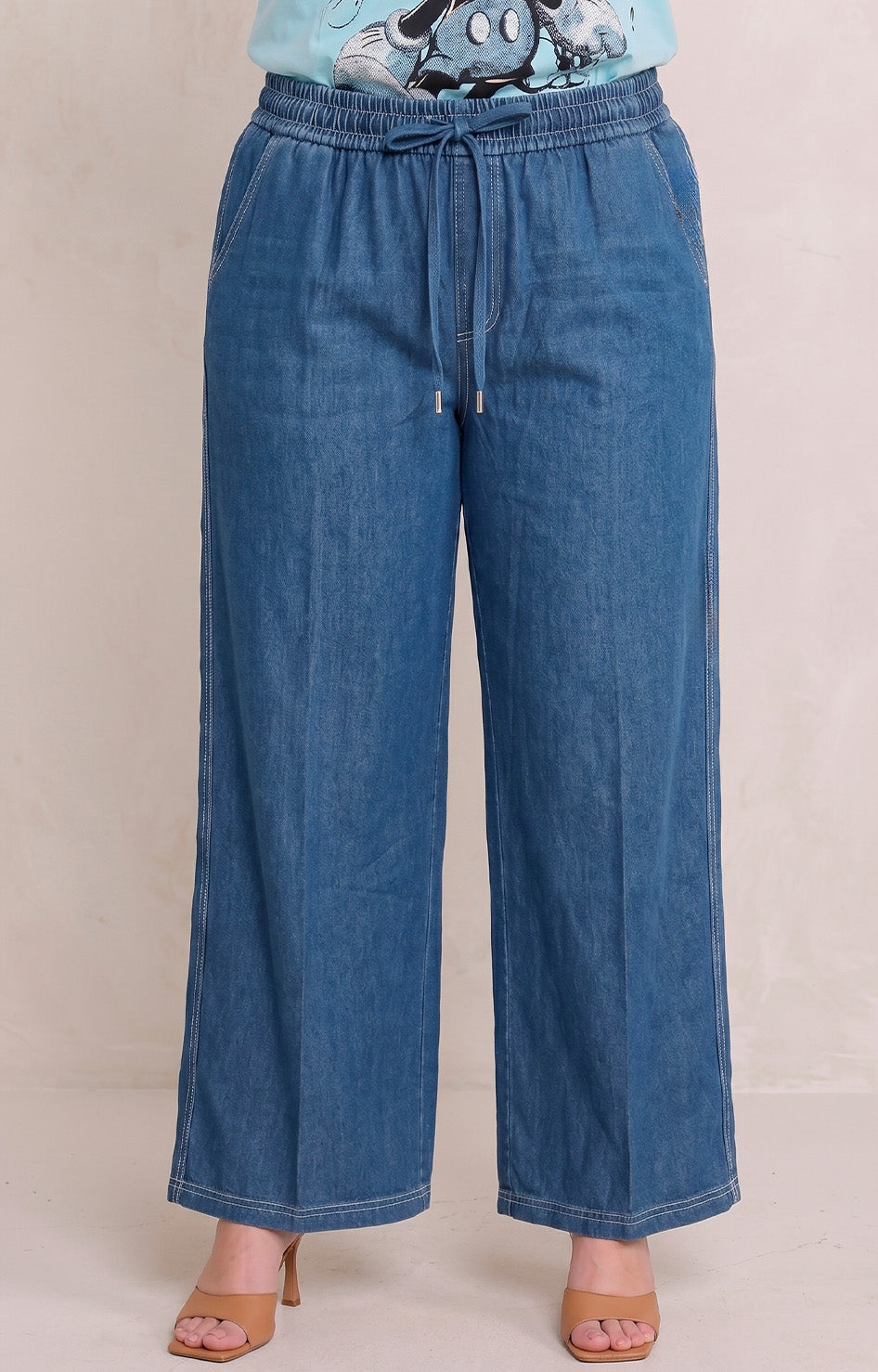 Pantalón de mezclilla amplio con elástico - PANTALON MEZCLILLA CURVY Boutiquemirel 