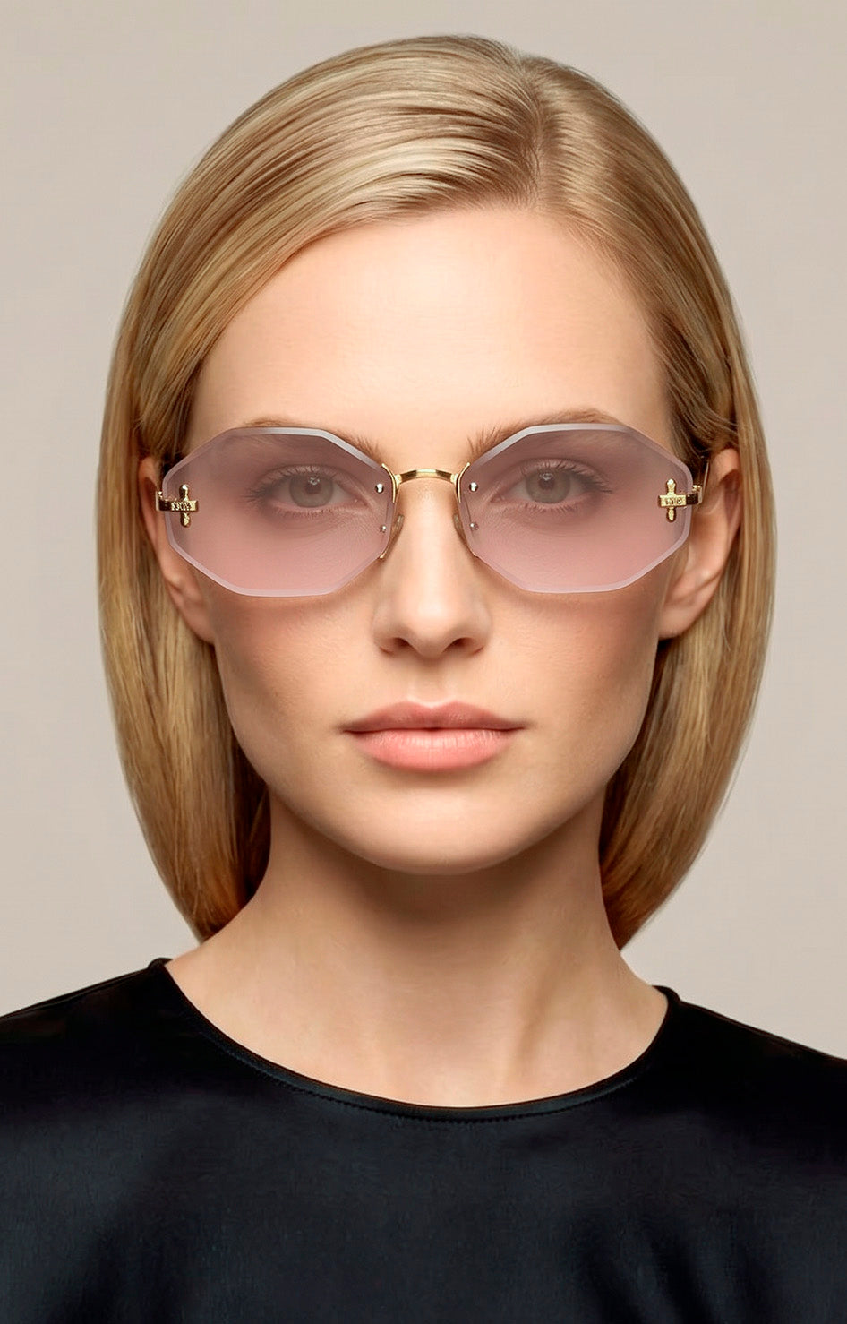 Lentes de sol octagonales con detalle dorado