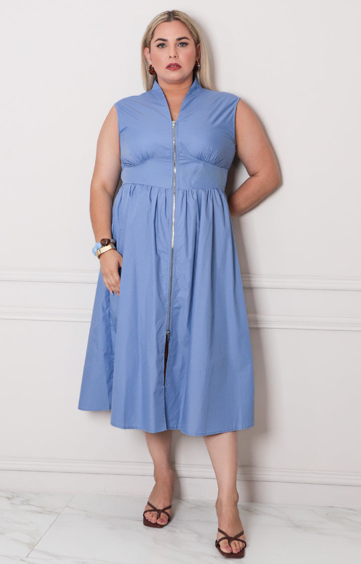 Vestido azul con cierre y elástico - VESTIDO CORTO CURVY Boutiquemirel 