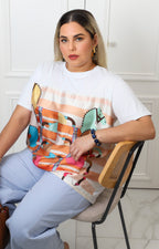 Blusa con estampado geométrico y amarres