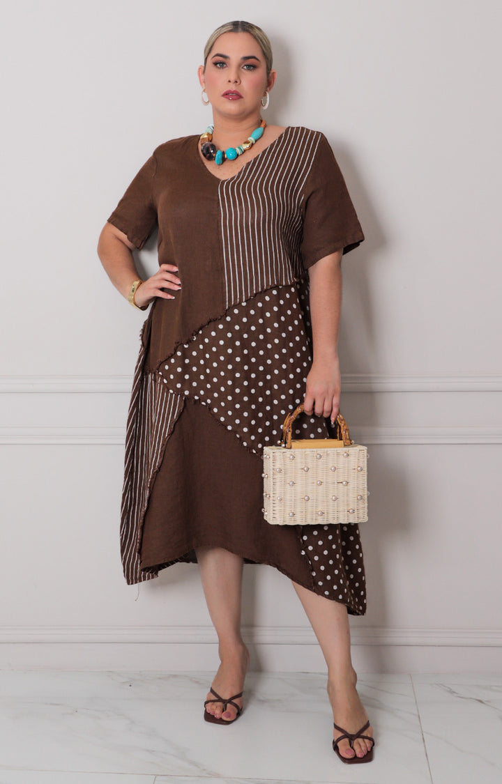 Vestido cafe estampado - VESTIDO LARGO CURVY Boutiquemirel 