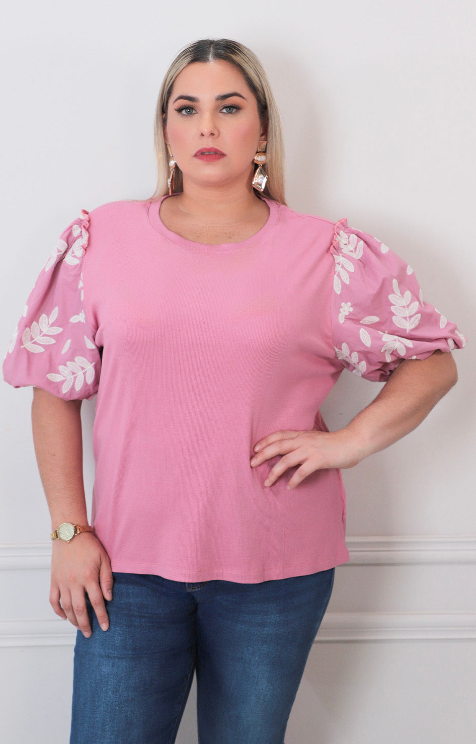 Blusa rosa con bordado - BLUSAS CURVY Boutiquemirel 