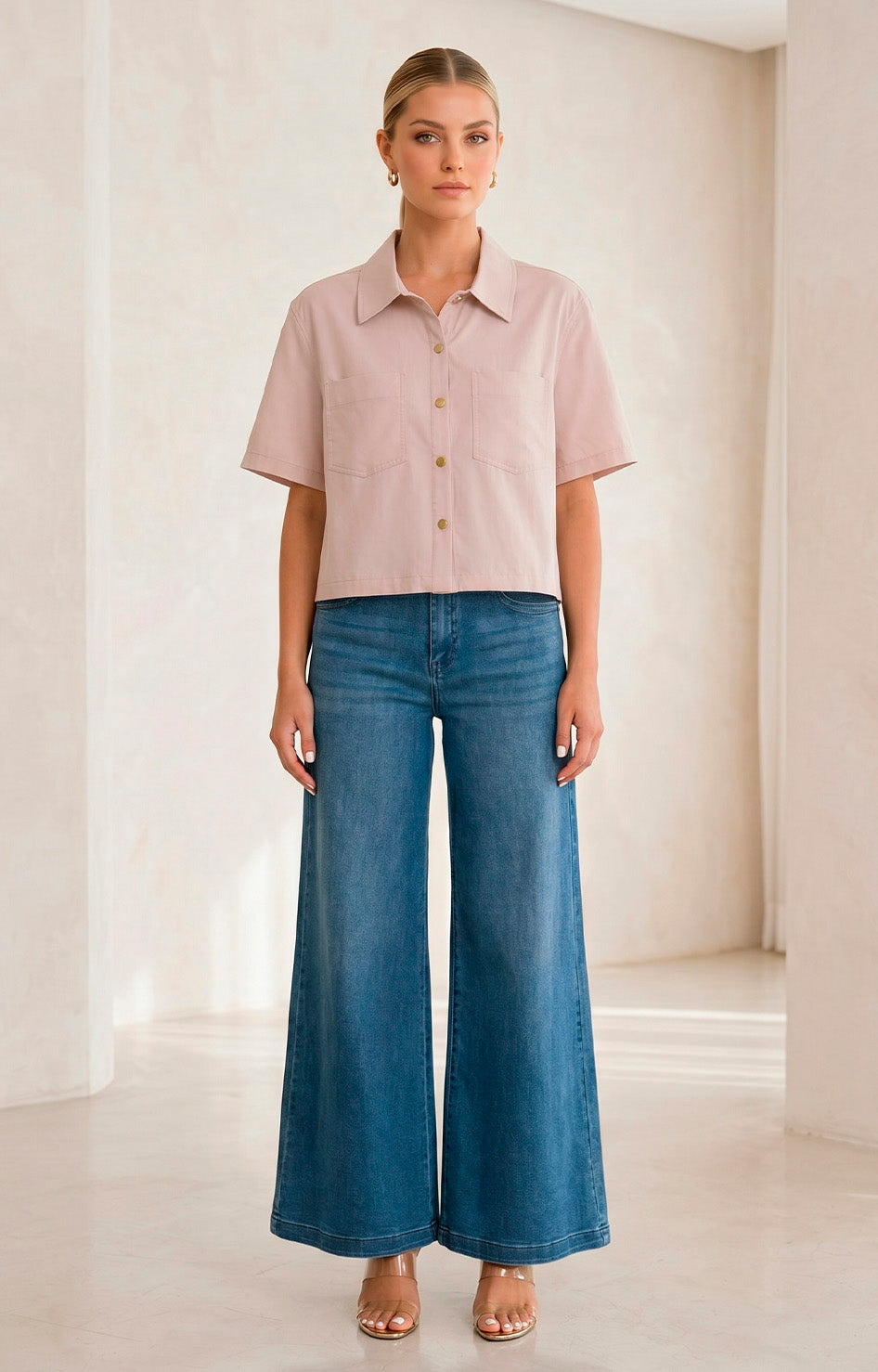Blusa camisera con bolsillos