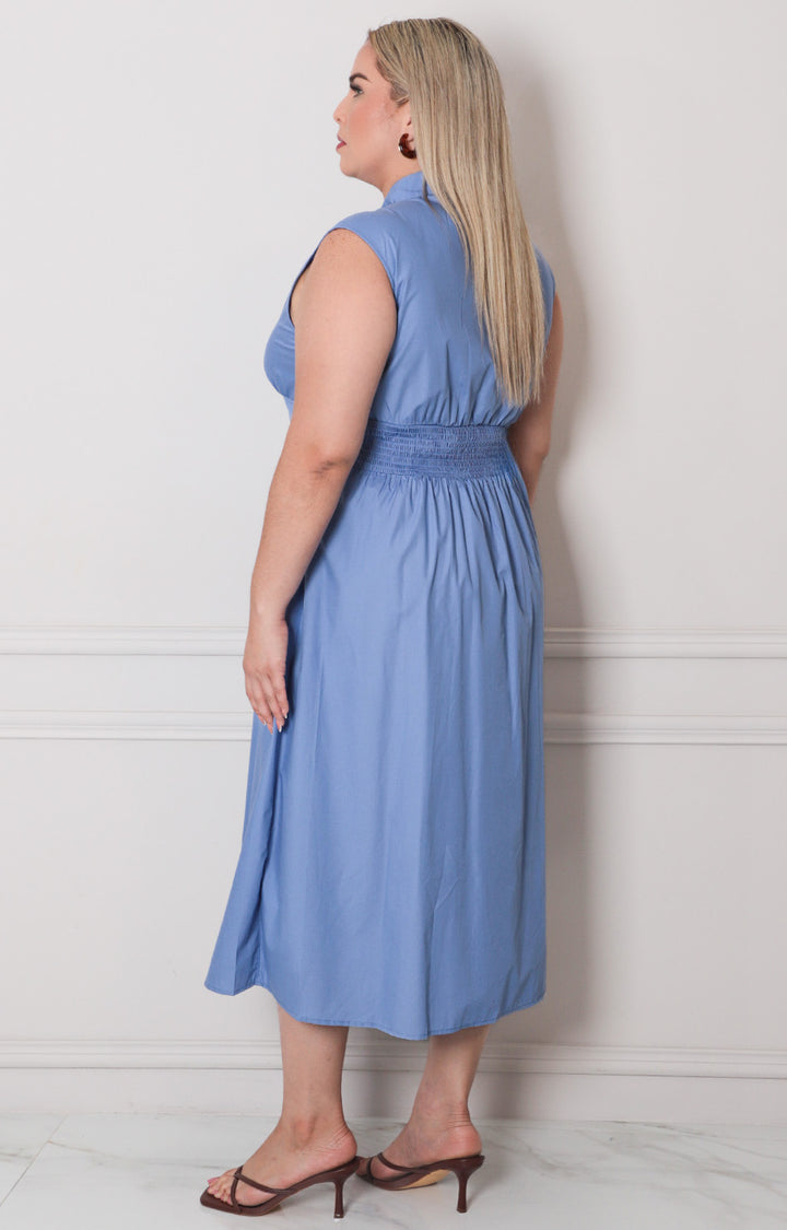 Vestido azul con cierre y elástico - VESTIDO CORTO CURVY Boutiquemirel 