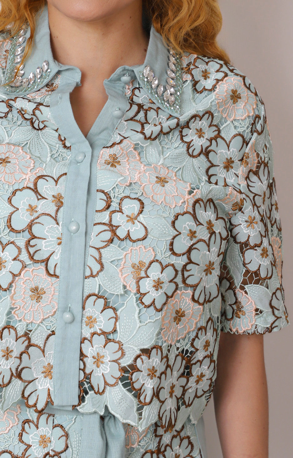 Conjunto Verde con Encaje Floral