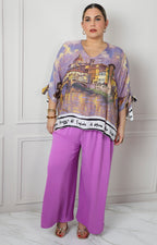 Blusa con estampado de paisaje y lazos