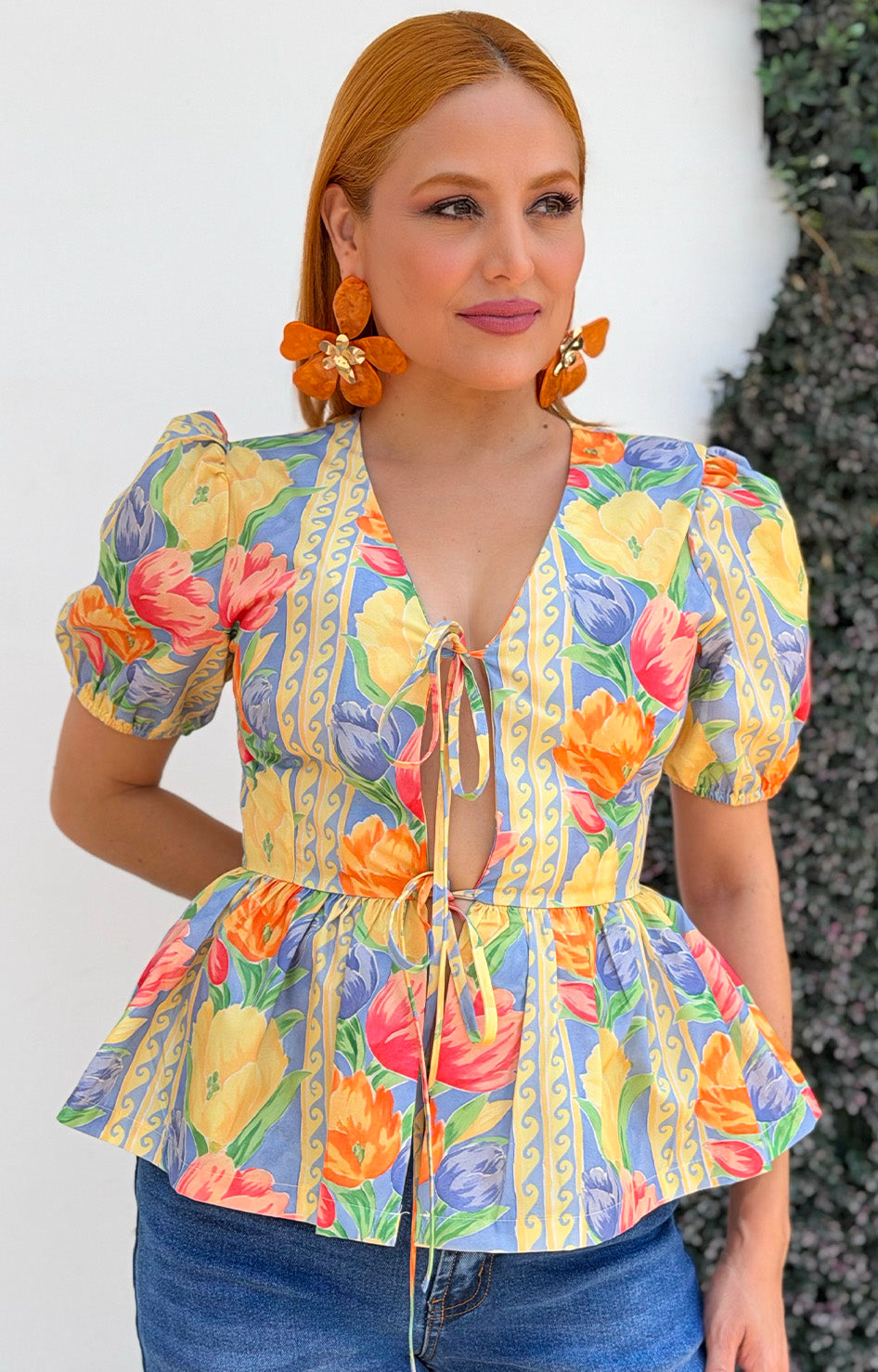Blusa estampada con manga tipo globo - BLUSAS REGULAR Boutiquemirel 