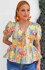 Blusa estampada con manga tipo globo - BLUSAS REGULAR Boutiquemirel 