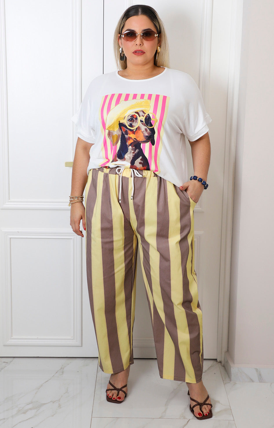 Pantalón a rayas con cordón ajustable