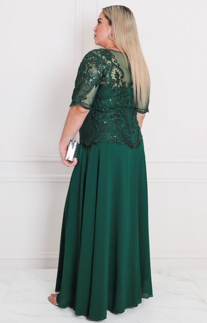 Vestido verde con aplicaciones - VESTIDO LARGO CURVY Boutiquemirel 