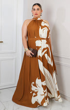 Vestido café halter estampado