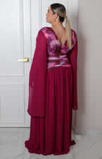 Vestido largo con drapeado y degradado