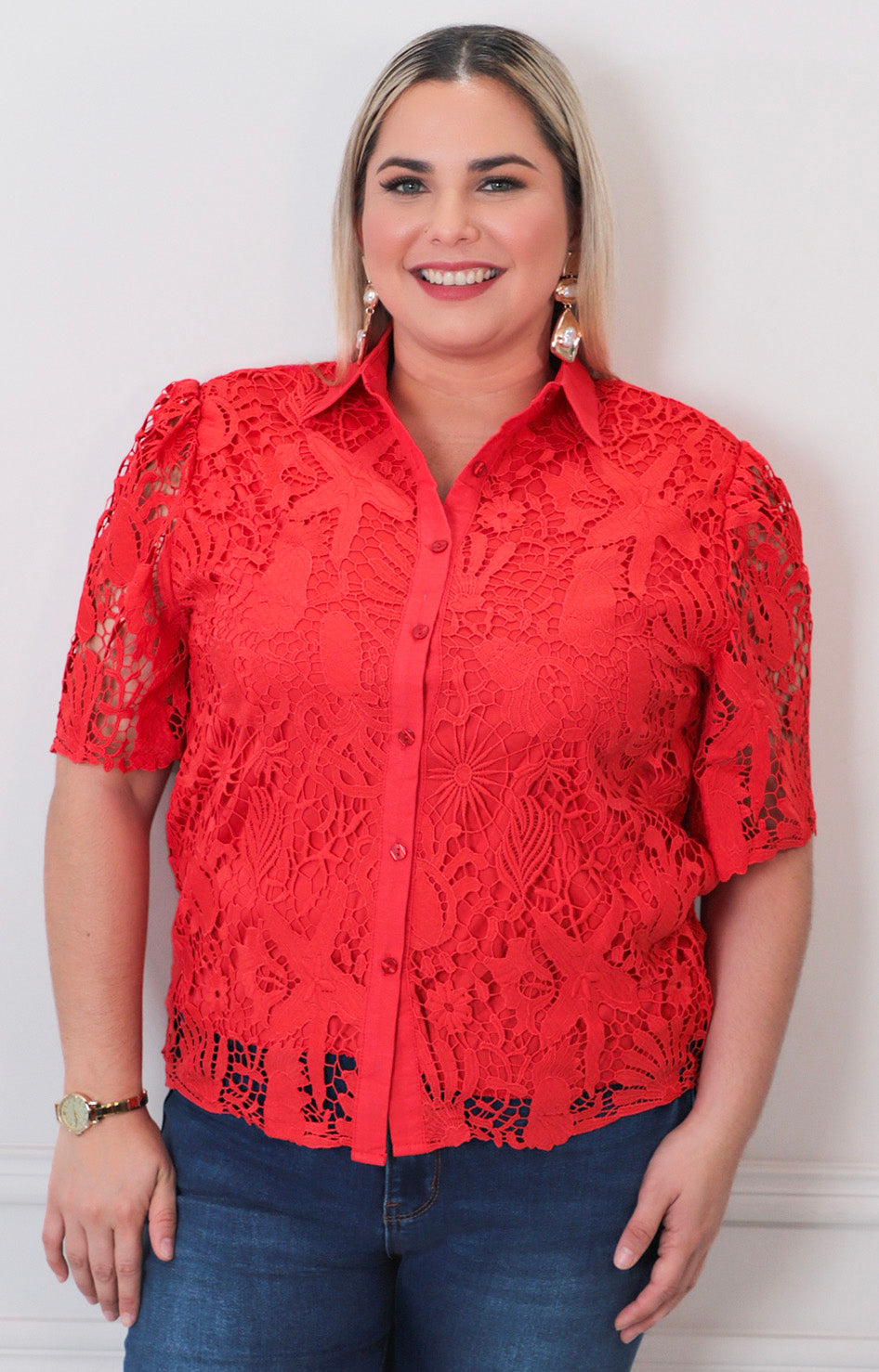 Blusa de guipiur con botones - BLUSAS CURVY Boutiquemirel 