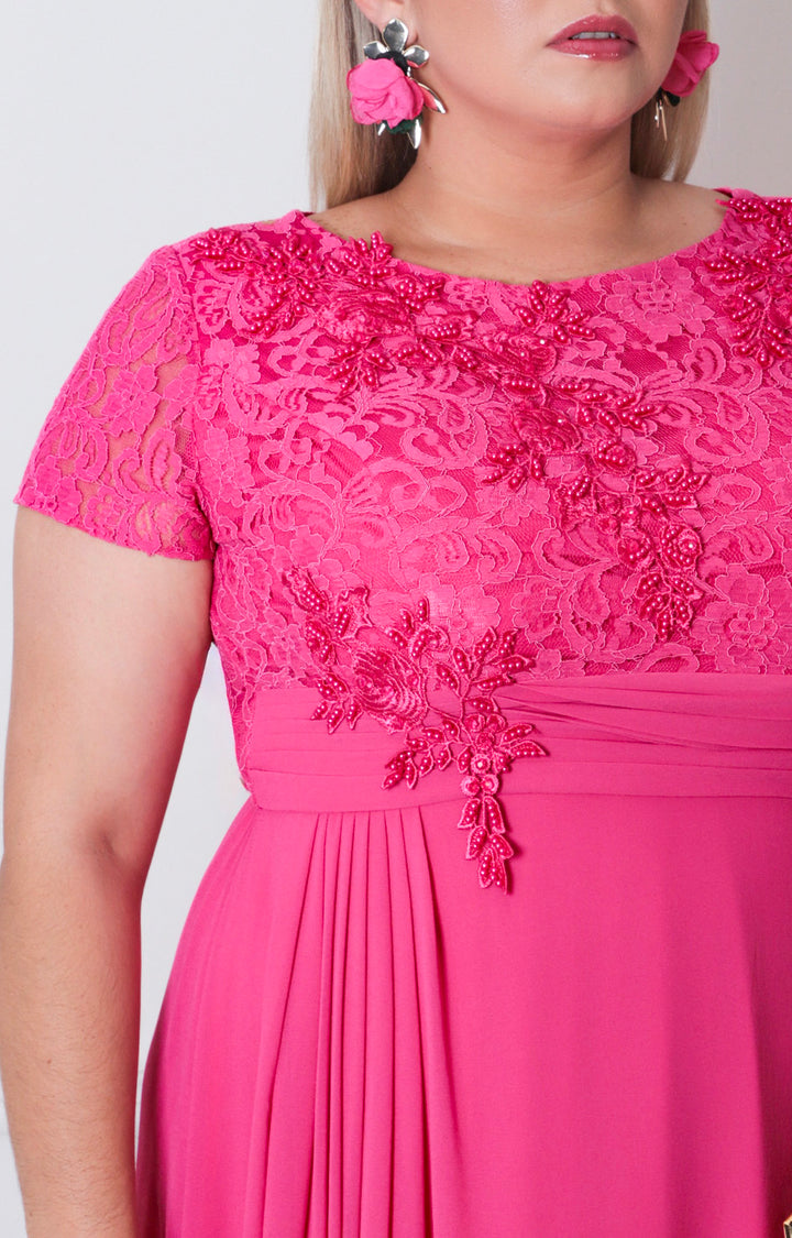 Vestido fucsia con encaje - VESTIDO CURVY Boutiquemirel 