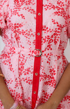 Vestido rosa estampado con botones