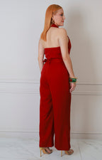 Palazzo vino largo regular de Boutiquemirel con cuello halter y silueta de pierna ancha