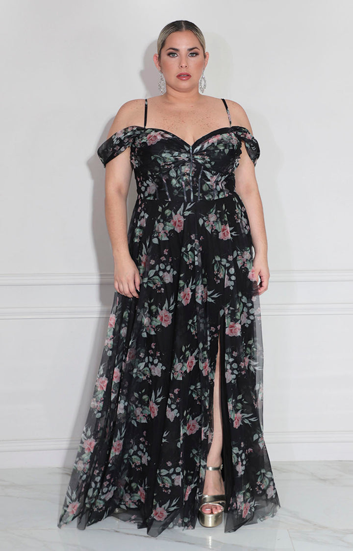 Vestido negro con flores