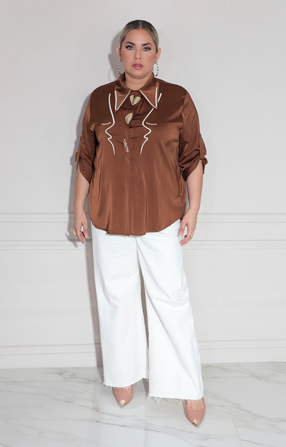 Camisera café satín