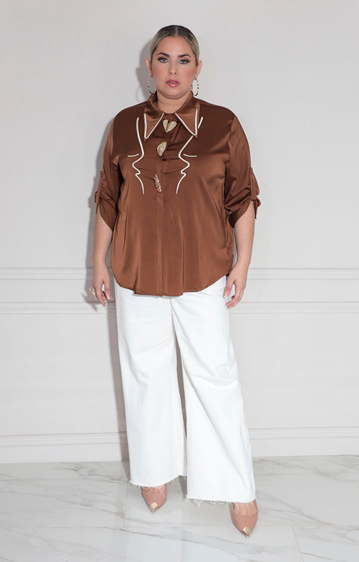 Camisera café satín