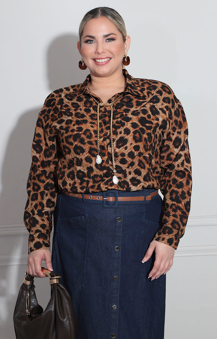 Camisera print beige