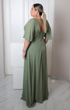 Vestido largo con escote en V drapeado