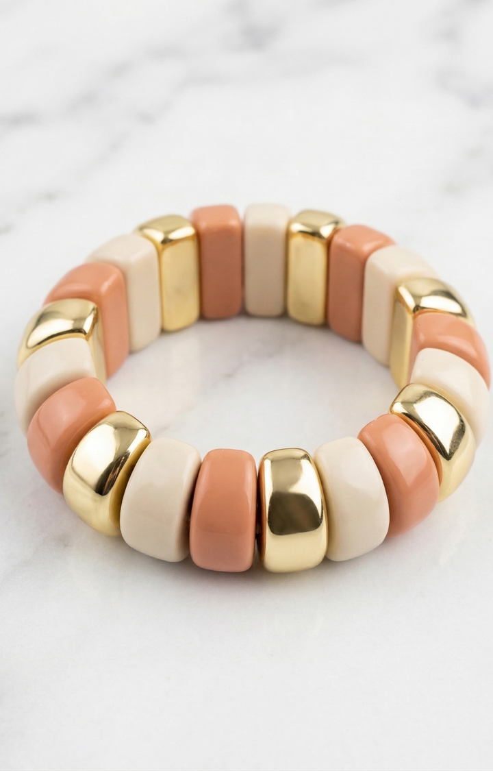 Pulsera Elástica con Detalles en Oro y Beige - PULSERA Boutiquemirel 