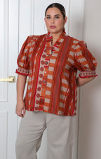 Blusa estampada geométrico con mangas globo