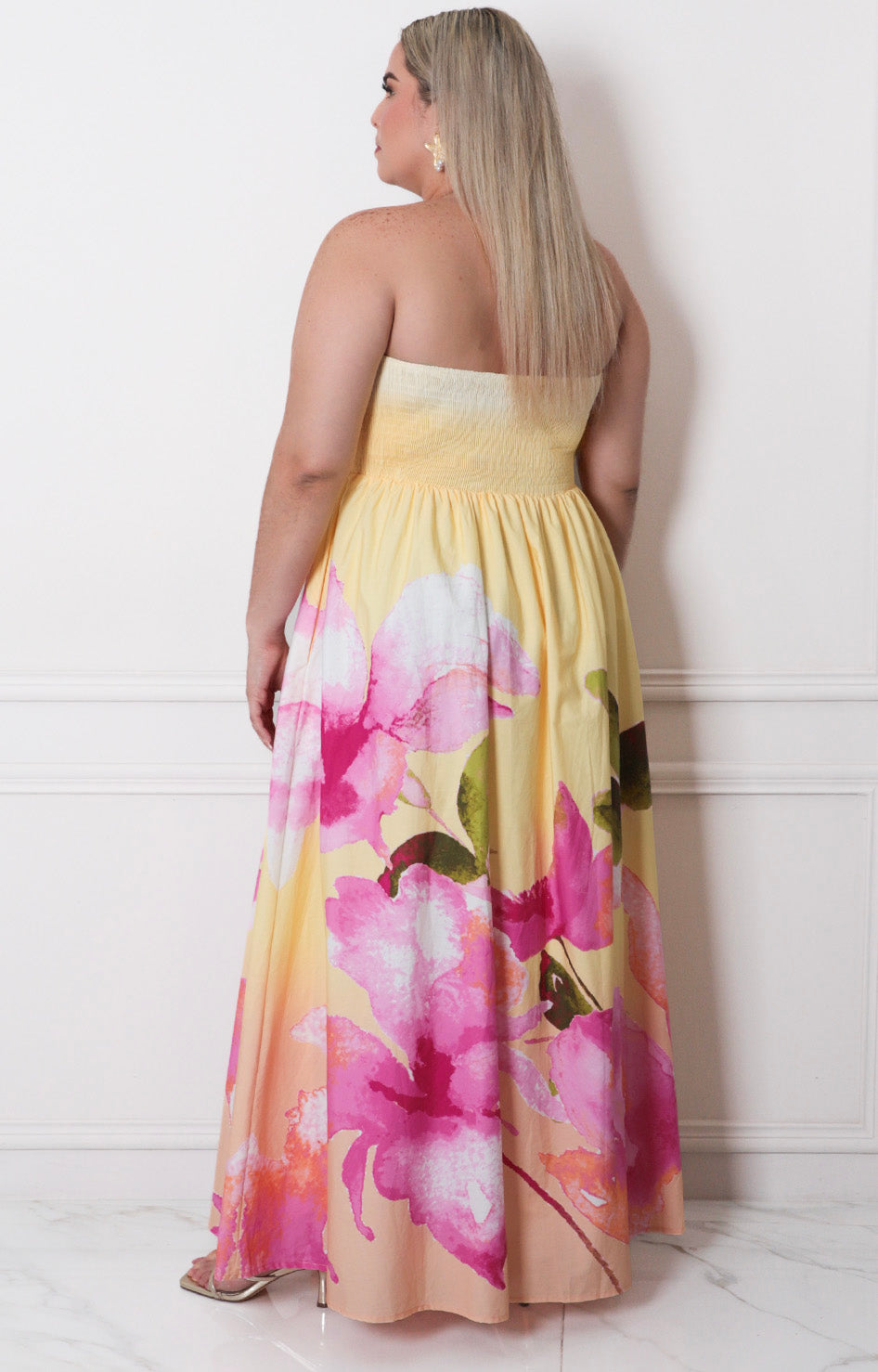 Vestido amarillo strapless - VESTIDO LARGO CURVY Boutiquemirel 