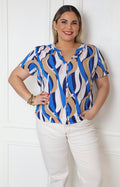 Blusa con escote en V y estampado ondulado