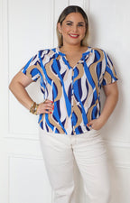 Blusa con escote en V y estampado ondulado