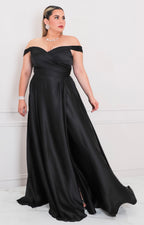 Vestido negro con hombros caídos - VESTIDO LARGO CURVY Boutiquemirel 
