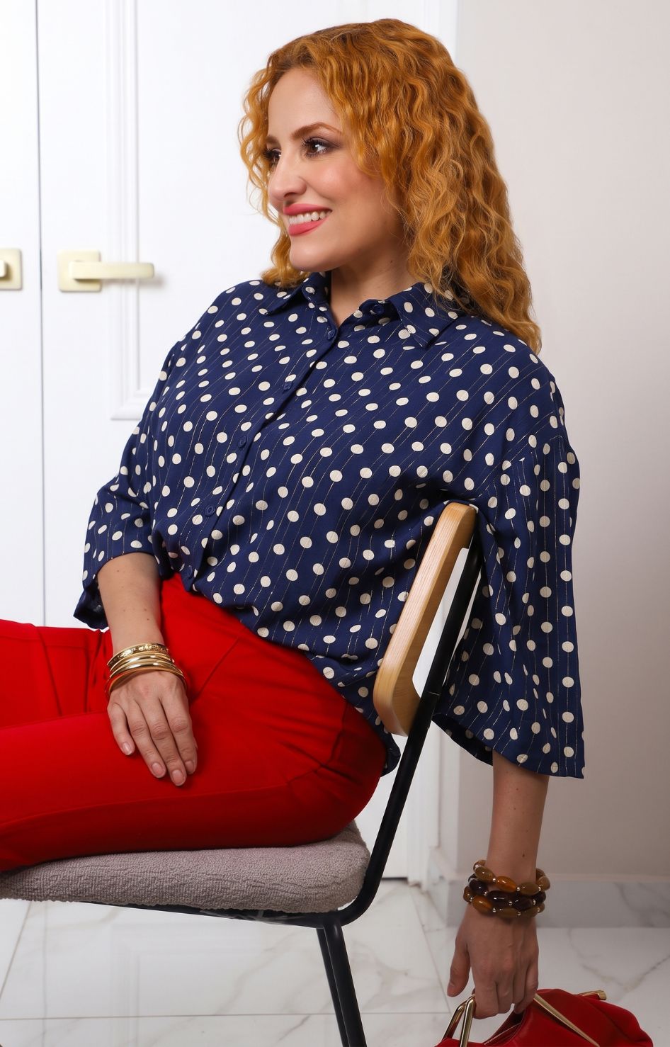 Blusa camisera estampada de puntos