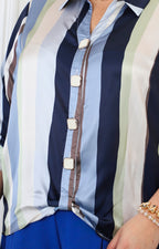 Blusa satinada a rayas azul