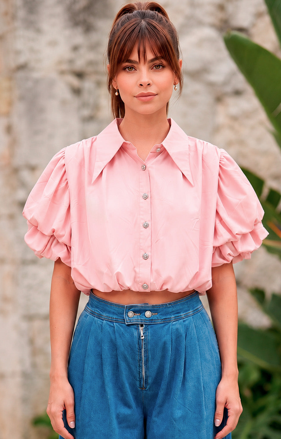Blusa corta con mangas globo - BLUSAS REGULAR Boutiquemirel 