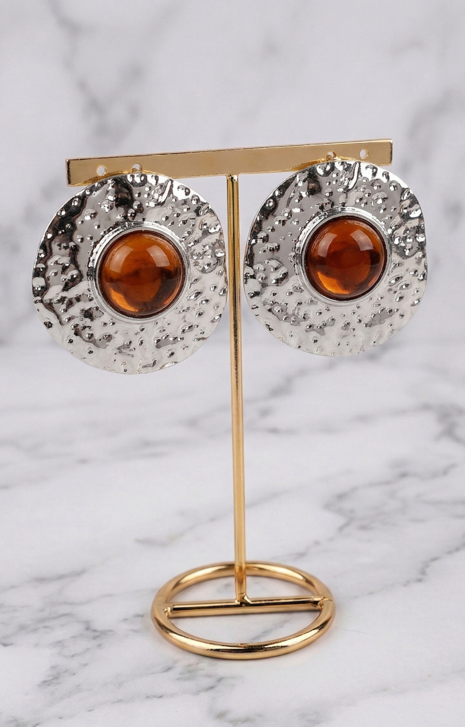 Aretes Plateados con Piedra Ámbar - ARETE Boutiquemirel 