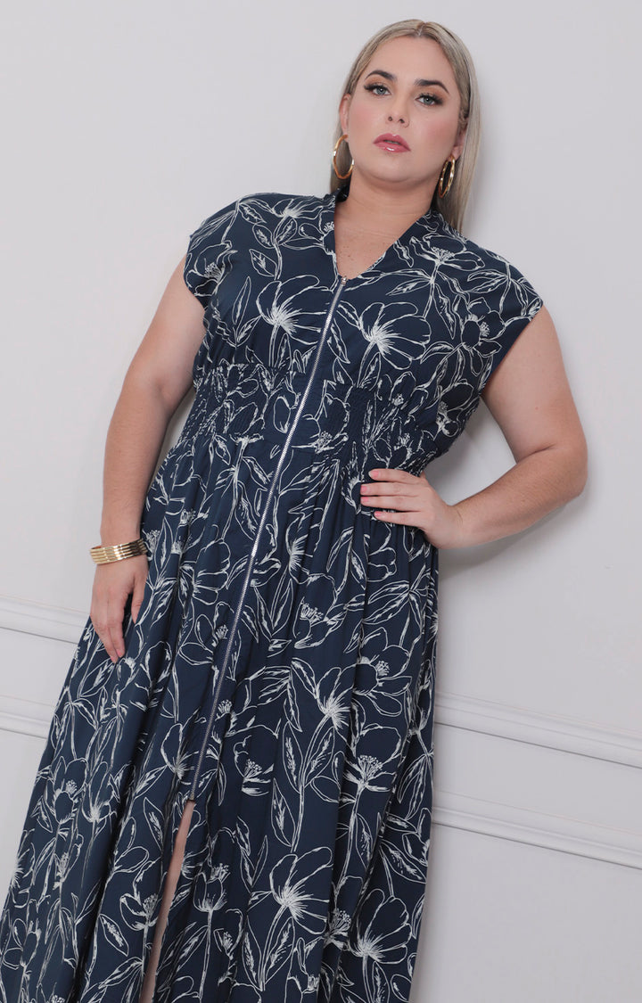 V*2-26*SHE+SKY*PST1239*AZUL MARINO ESTAMPADO - VESTIDO LARGO CURVY Boutiquemirel 