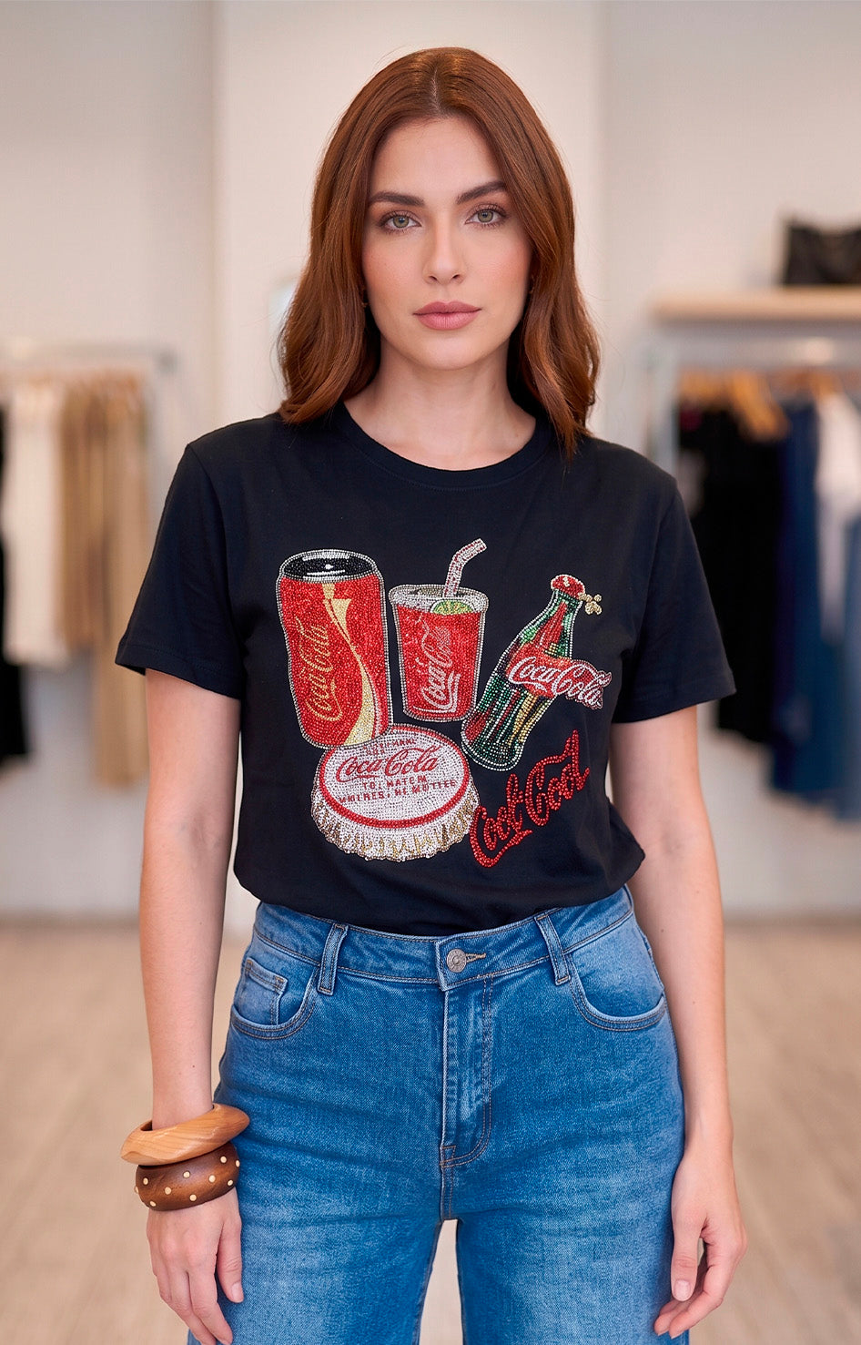 Blusa negra con estampado de brillos - BLUSAS REGULAR Boutiquemirel 