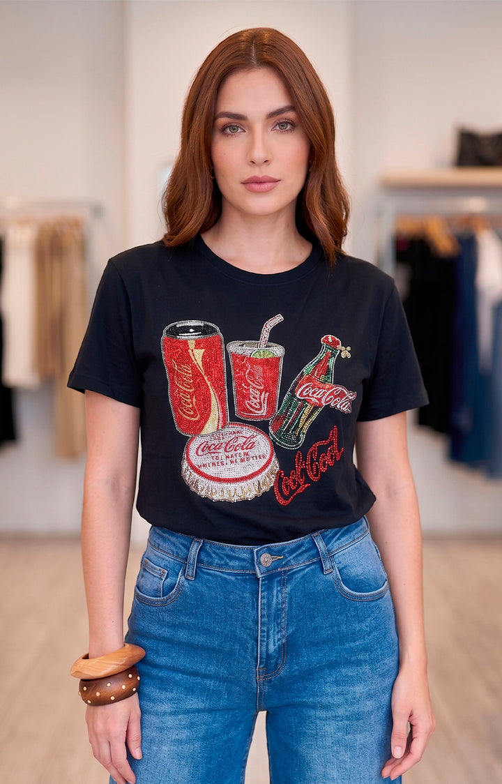 Blusa negra con estampado de brillos - BLUSAS REGULAR Boutiquemirel 