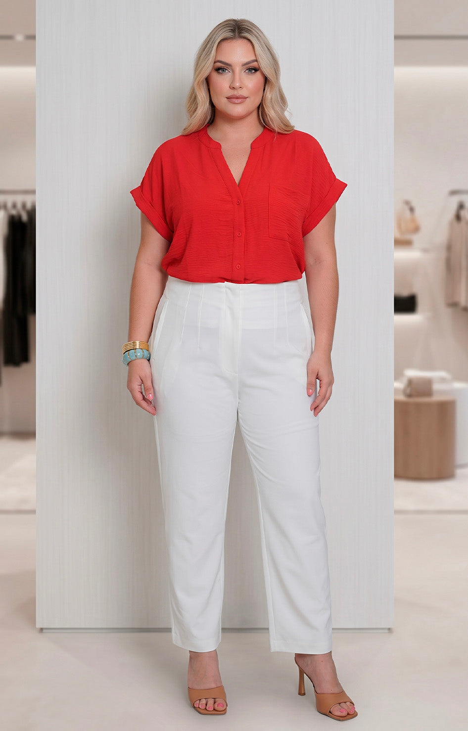 Blusa roja con botones - BLUSAS CURVY Boutiquemirel 
