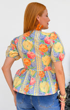 Blusa estampada con manga tipo globo - BLUSAS REGULAR Boutiquemirel 