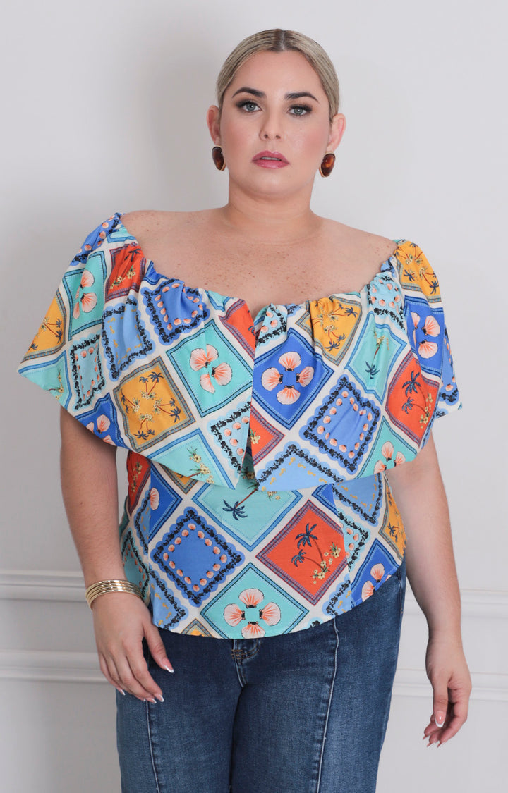 B*3-26*VERXY*JT0570-1*AQUA ESTAMPADO - BLUSAS CURVY Boutiquemirel 