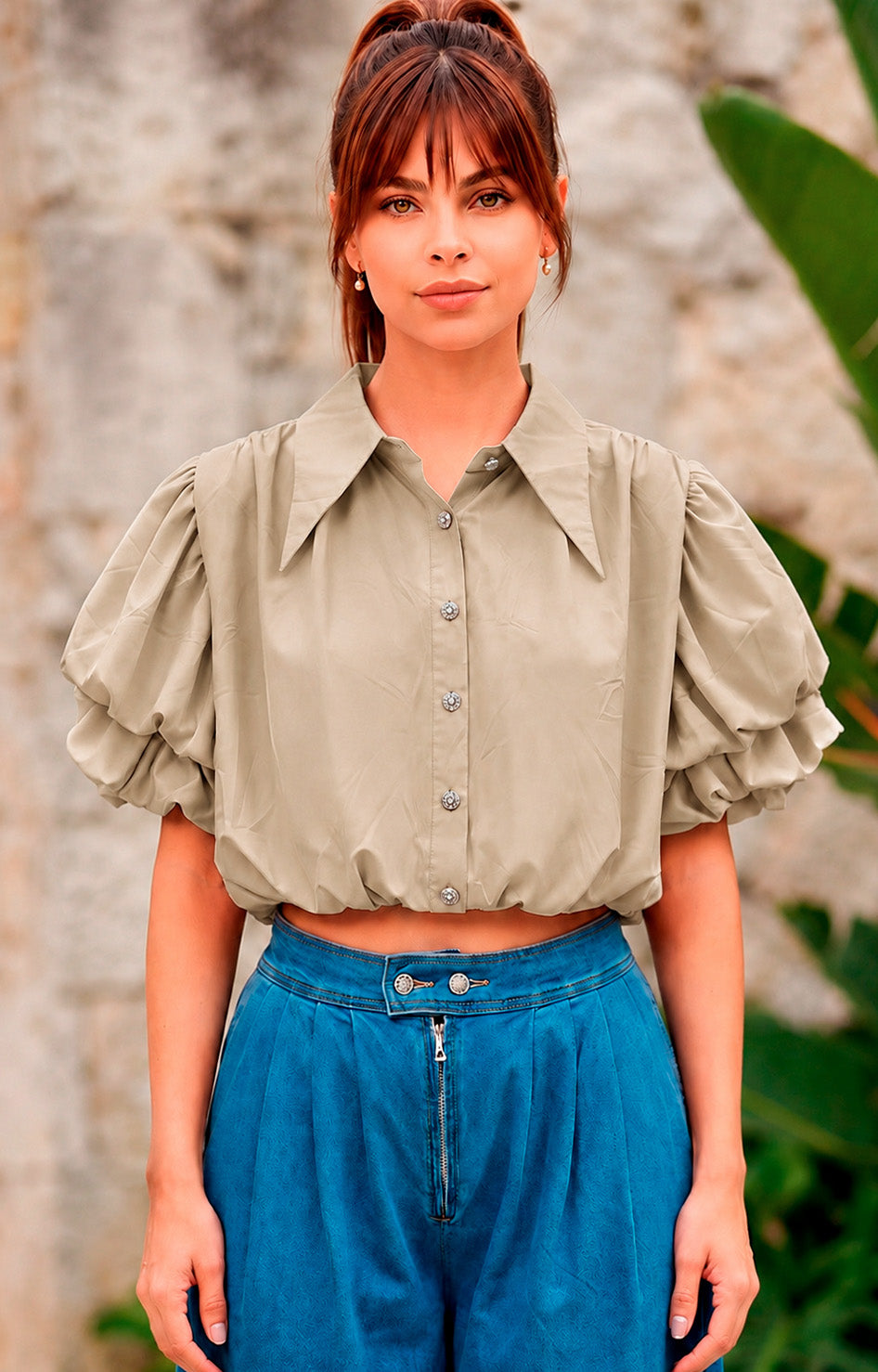 Blusa corta con mangas globo - BLUSAS REGULAR Boutiquemirel 